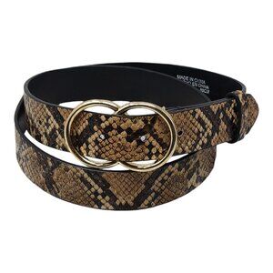 Snake Skin Print Gold Double Ring Buckle Faux Leather Belt 42" Long x 1 1/8"